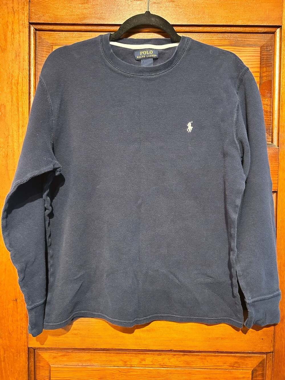Polo Ralph Lauren Waffle Knit Thermal Crew Neck Shirt Navy Blue Size L